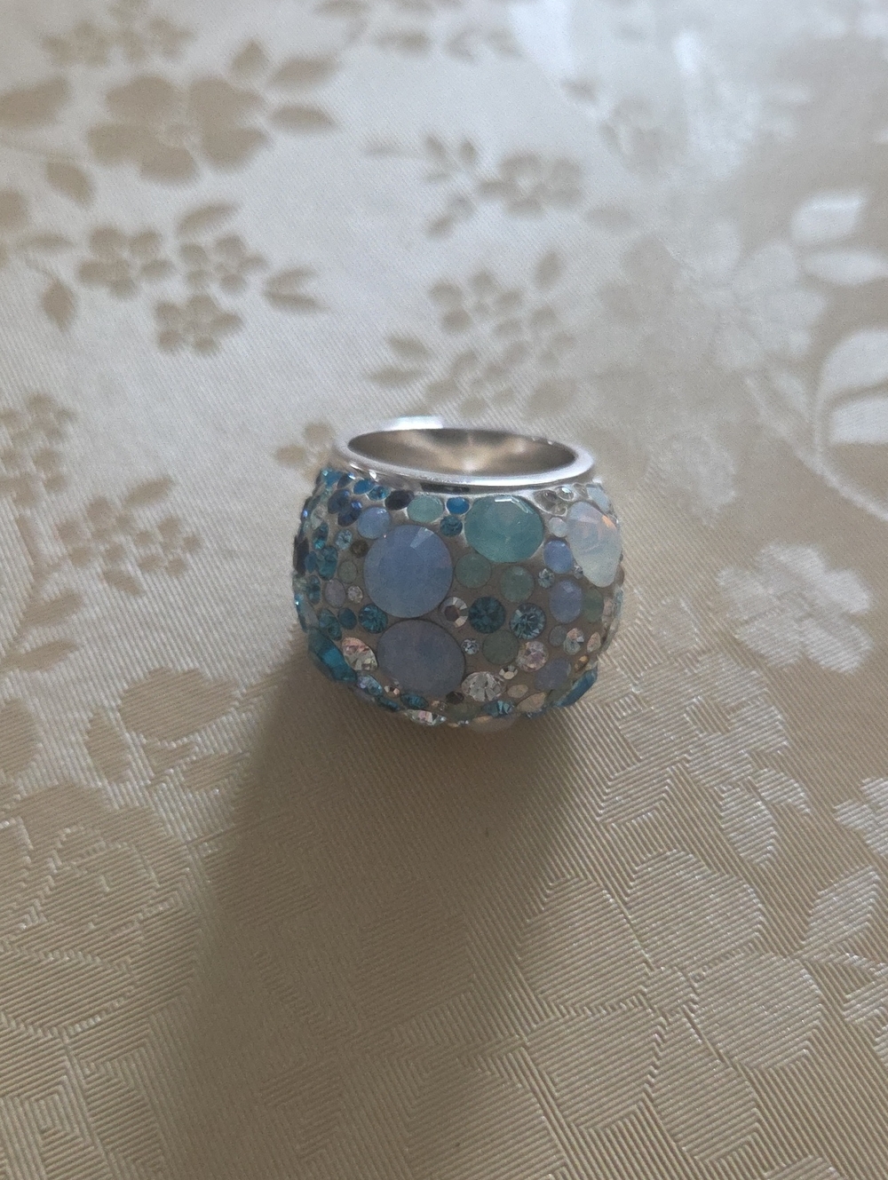 Swarovski Silver Ring with Blue and Aqua Crystals